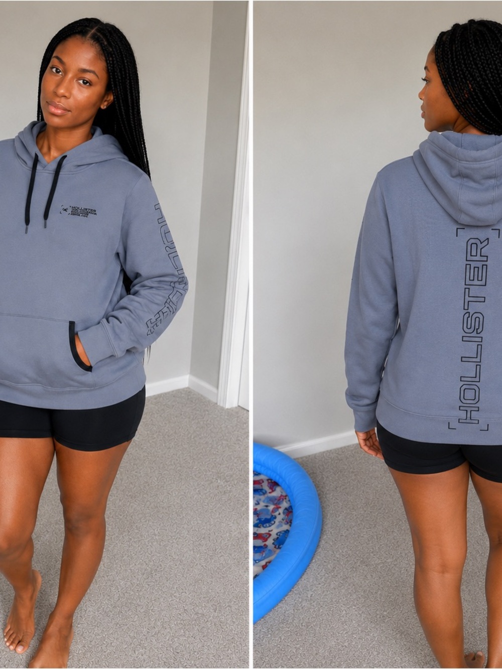 Hollister Women's Slate Gray Logo Hoodie with Drawstring